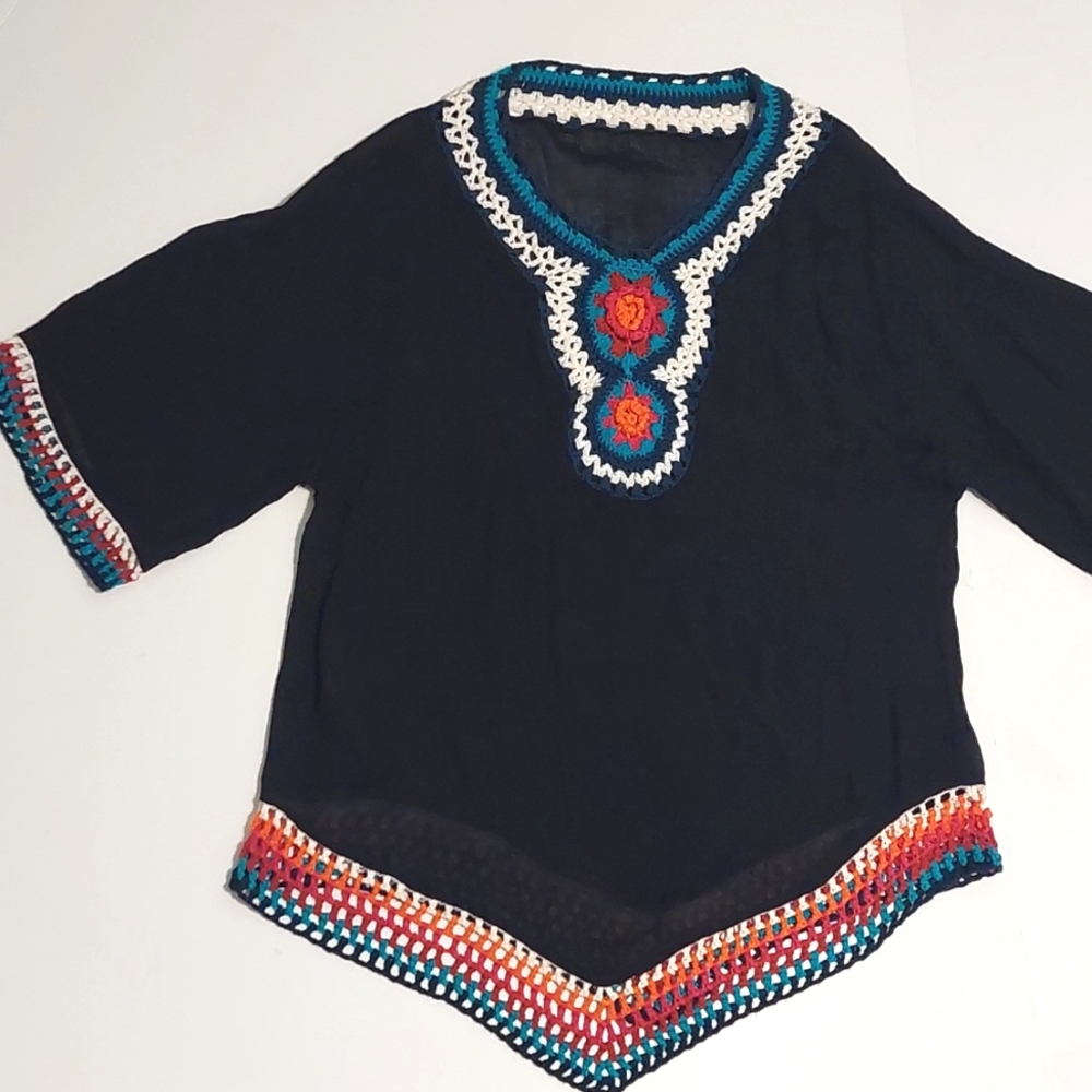 Crochet Rainbow Trim Swimsuit Cover-up, size S-M